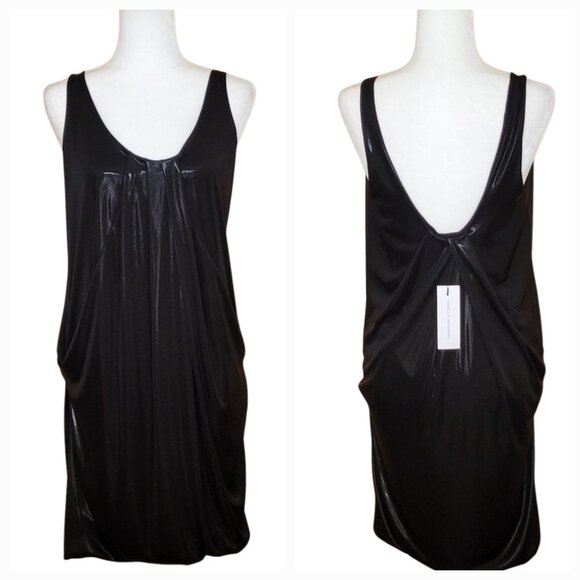 Diane von Furstenberg Lesley Liquid Jersey Dress Black Wet Look NEW MSRP $373 - Picture 4 of 16